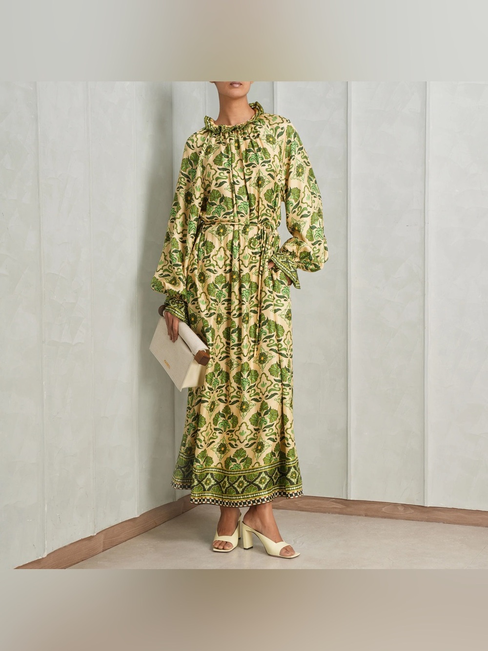 Alemais Cece Silk Midi Dress Floral Green US 8 NWT